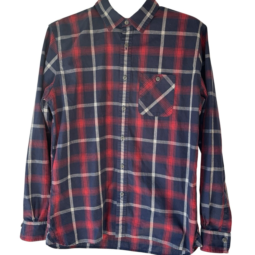 Brooks Brothers Men's Large Red Fleece Plaid Button-Down Blue Red